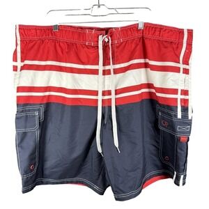 OP Swim Trunks Mens 3XL Red Blue Striped Cargo Pockets Mesh Lined